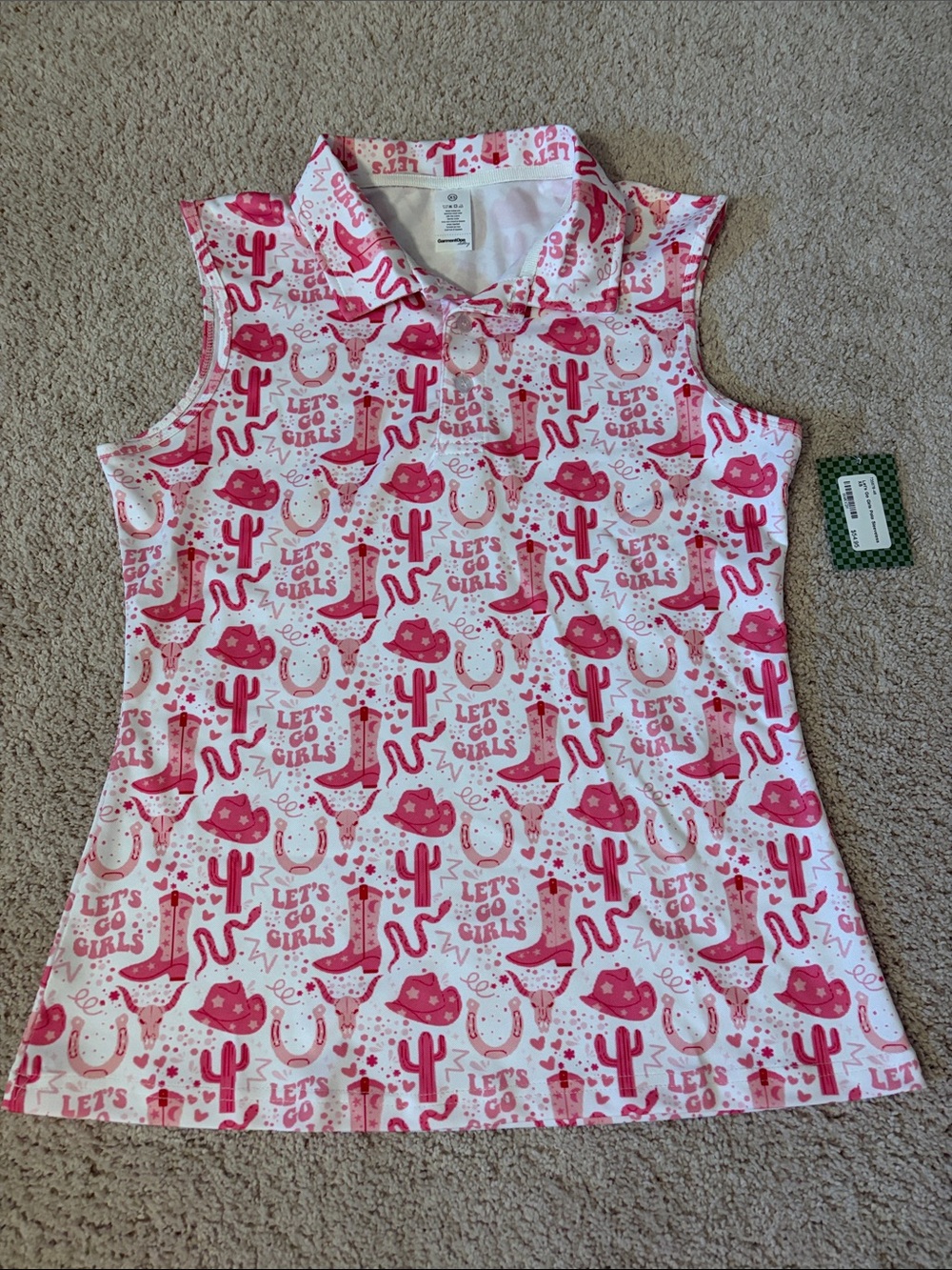 Sleeveless women’s polo pink western cowgirl let’s go girls country